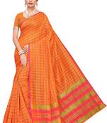 Orange Checks Cotton Silk Saree With Blouse