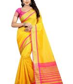 Yellow Pink Cotton Silk Saree With Blouse