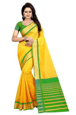 Yellow Green Cotton Silk Saree With Blouse 1
