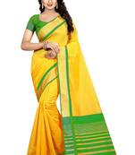 Yellow Green Cotton Silk Saree With Blouse