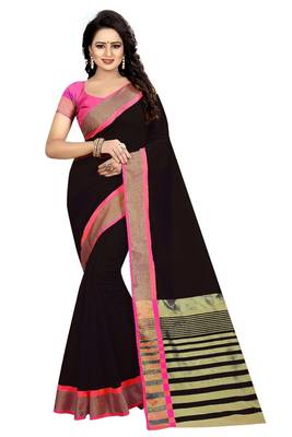 Black Pink Cotton Silk Saree With Blouse 1