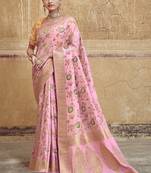   light pink woven silk blend saree with blouse