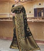 Black woven silk blend saree with blouse