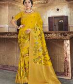 Mustard woven silk blend saree with blouse
