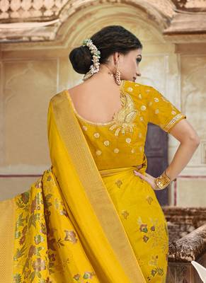 Mustard woven silk blend saree with blouse 2