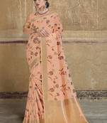 light peach woven silk blend saree with blouse