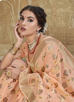 light peach woven silk blend saree with blouse 2