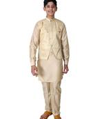 Fawn printed cotton silk boys-kurta-pyjama