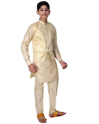 Fawn printed cotton silk boys-kurta-pyjama 2