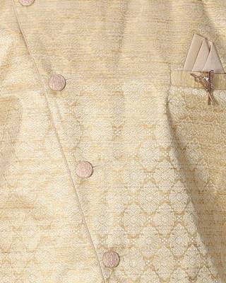 Fawn printed cotton silk boys-kurta-pyjama 4