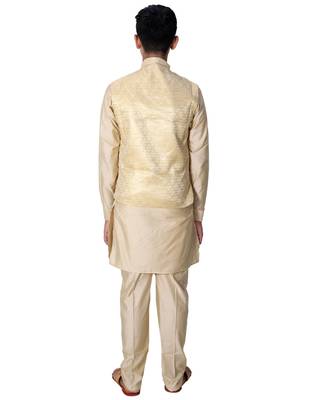 Fawn printed cotton silk boys-kurta-pyjama 5