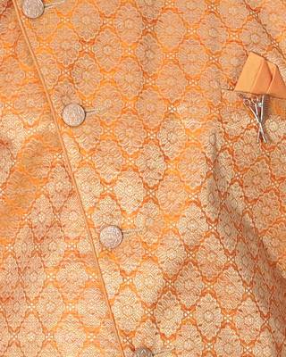Orange printed cotton silk boys-kurta-pyjama 4