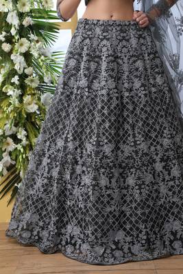 Grey Embroidered Net Semi Stitched Lehenga 2