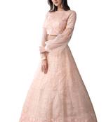 Peach Embroidered Net Semi Stitched Lehenga
