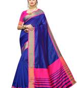 Blue Pink Cotton Silk Saree With Blouse