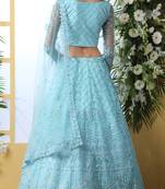Sky Blue Embroidered Net Semi Stitched Lehenga