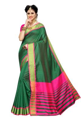 Green Pink Cotton Silk Saree With Blouse 1