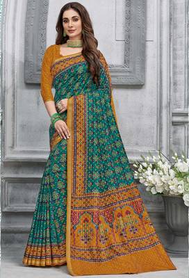  turquoise woven silk saree with blouse 1