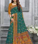  turquoise woven silk saree with blouse