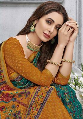  turquoise woven silk saree with blouse 2