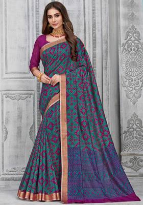  multicolor woven silk saree with blouse 1