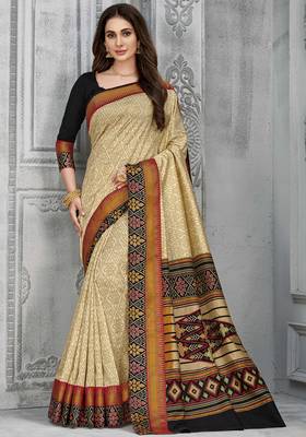  beige woven silk saree with blouse 1