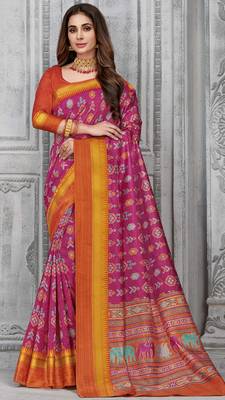  purple woven silk saree with blouse 1