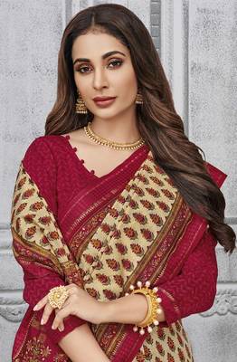  beige woven silk saree with blouse 2