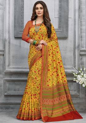  yellow woven silk saree with blouse 1