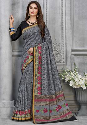  grey woven silk saree with blouse 1
