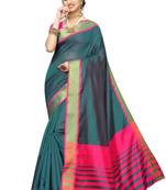 Turquoise Pink Cotton Silk Saree With Blouse