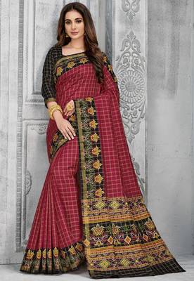  maroon woven silk saree with blouse 1