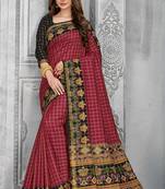  maroon woven silk saree with blouse