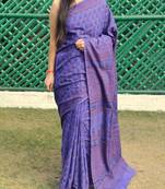 Purple Printed Cotton Saree With Blouse