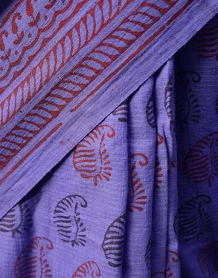 Purple Printed Cotton Saree With Blouse 4