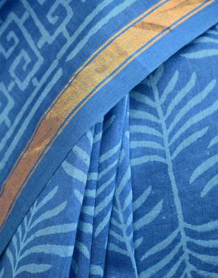 Blue Printed Chanderi Silk Saree With Blouse 4