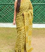 Green Printed Chanderi Silk Saree With Blouse