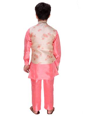 Pink plain cotton silk boys-kurta-pyjama 5