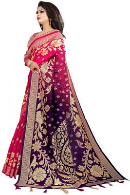 Pink woven cotton silk saree with blouse 2