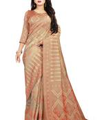 Beige woven cotton silk saree with blouse
