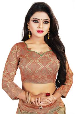 Beige woven cotton silk saree with blouse 5