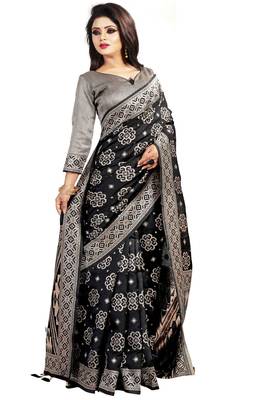 Black woven cotton silk saree with blouse 2