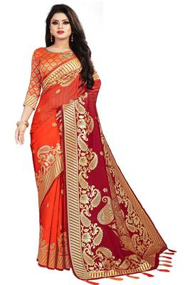 Orange woven cotton silk saree with blouse 1