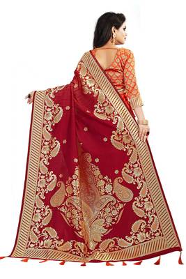 Orange woven cotton silk saree with blouse 4