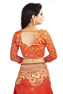 Orange woven cotton silk saree with blouse 5
