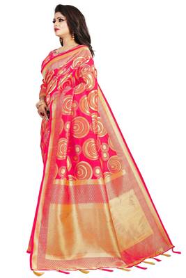 Pink woven cotton silk saree with blouse 2