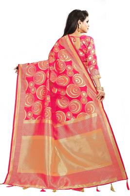 Pink woven cotton silk saree with blouse 3