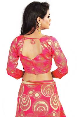 Pink woven cotton silk saree with blouse 4