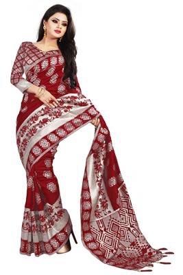 Maroon woven cotton silk saree with blouse 2
