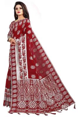 Maroon woven cotton silk saree with blouse 3